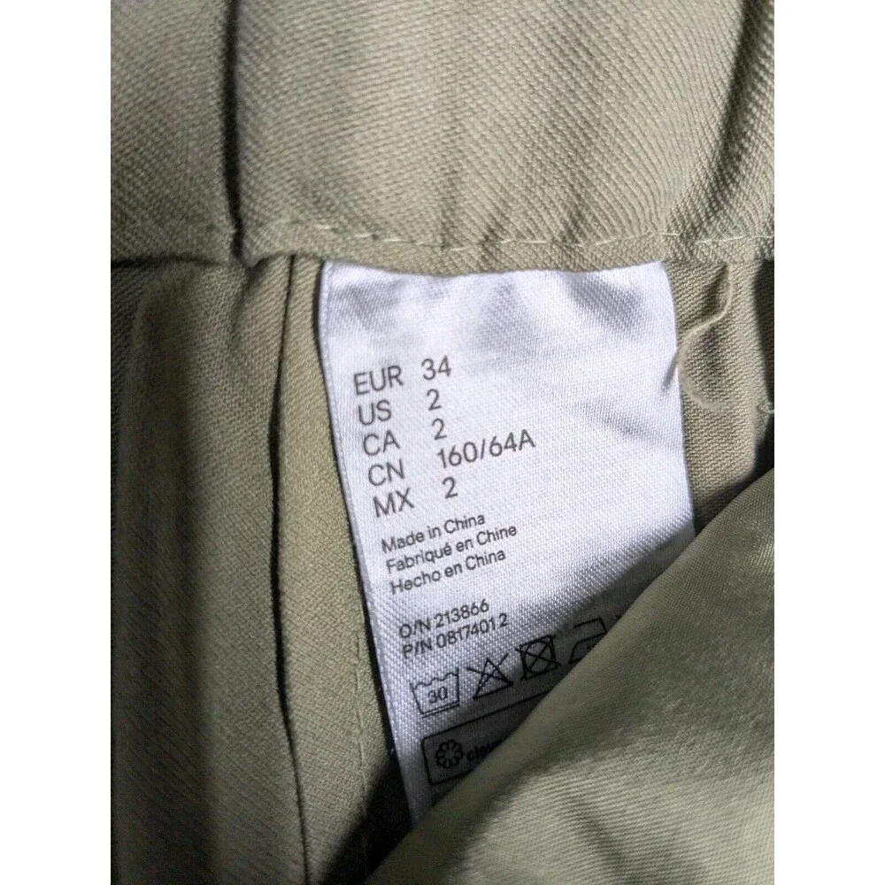 H&M Shorts Women Size 2 High Rise Pleated Wide Leg Olive Green